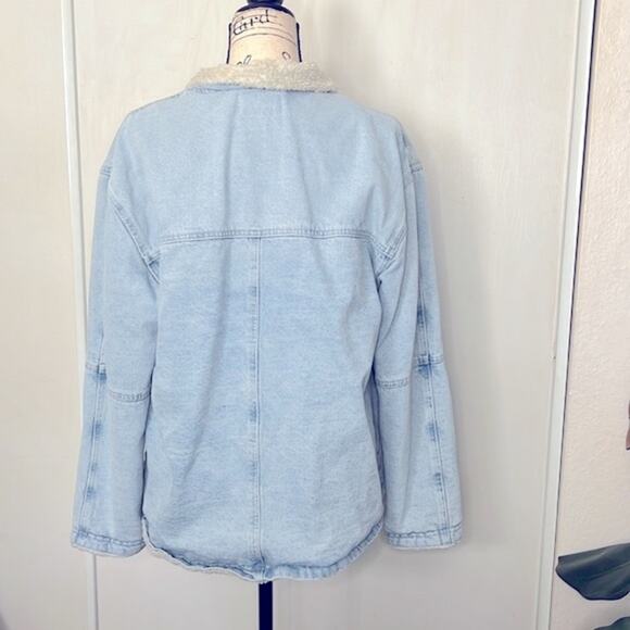 Free People Sherpa Fleeced Twisted Heart Cozy Denim Jacket size Medium - Picture 15 of 15